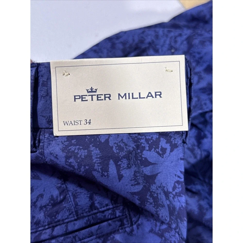 New Peter Millar Seaside Palms Poplin Shorts Mens Size 34 Navy Golf Preppy Comfy